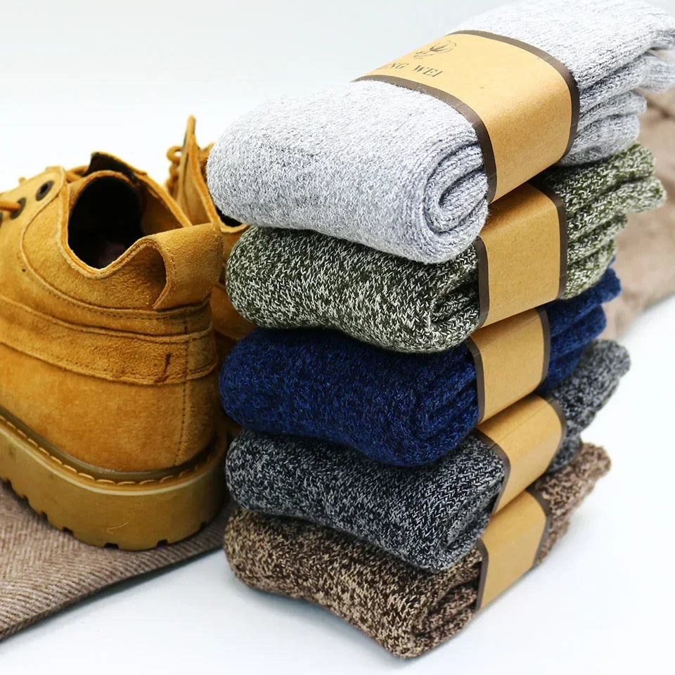 Winter Men's Merino Wool Socks Super Thick Warm High Quality Harajuku Retro Snow Casual Antifreeze Cashmere Socks Men 5Pair