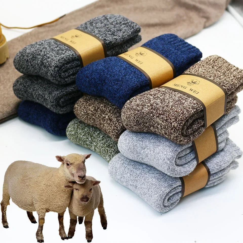 Winter Men's Merino Wool Socks Super Thick Warm High Quality Harajuku Retro Snow Casual Antifreeze Cashmere Socks Men 5Pair