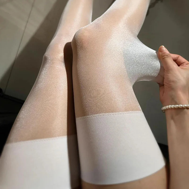 Fashion Glitter Stockings Retro Oil Shiny Thigh High Stockings 12D Ultra Thin Transparent Pantyhose Women Gilrs Long Medias